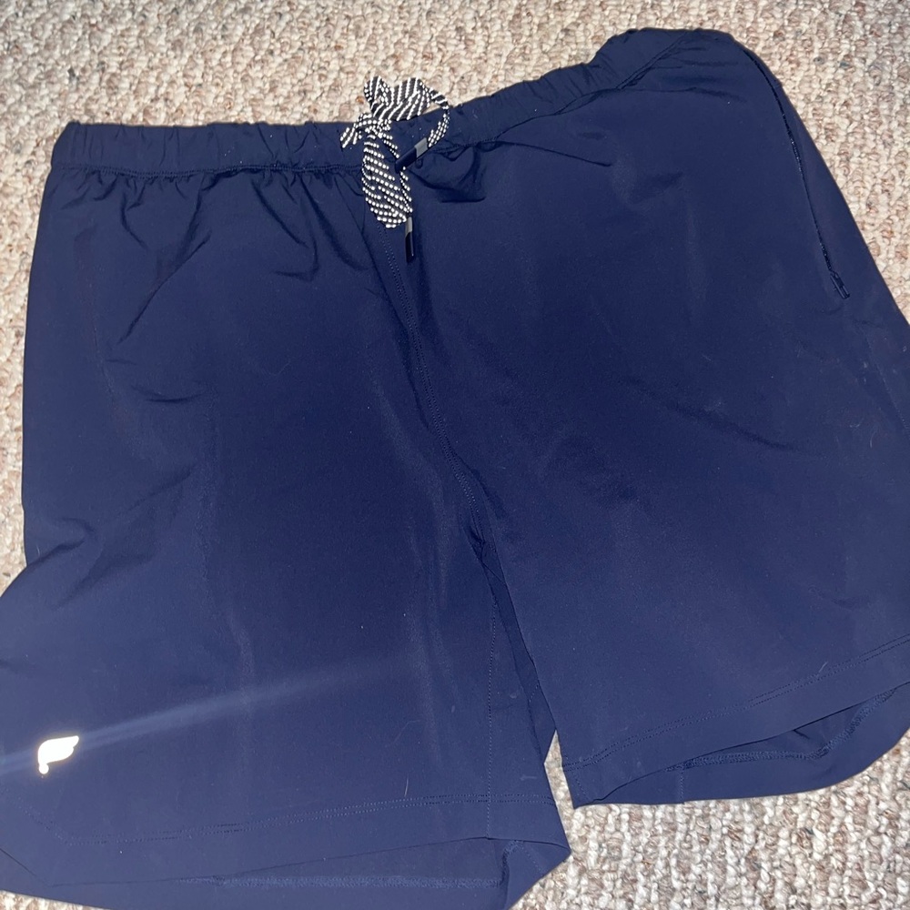Fabletics Mens Athletic Shorts Size XL /w Zipper Pockets & Towel Loop Navy Blue